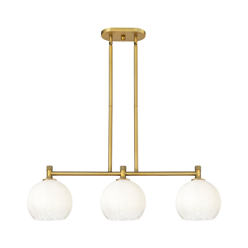 Innovations Brookhaven Globe 35in 3-Light Island Light | Industrial Brushed Brass and Opal Glass | Kitchen Island & Dining | Model 434-3I-BB-G483-8OP