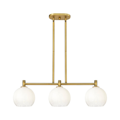 Innovations Brookhaven Globe 35in 3-Light Island Light | Industrial Brushed Brass and Opal Glass | Kitchen Island & Dining | Model 434-3I-BB-G483-8OP