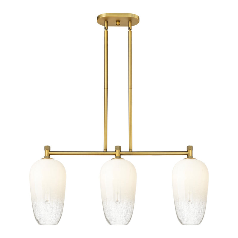 Innovations Brookhaven Flute 34in 3-Light Island Light | Industrial Brushed Brass and Opal Glass | Kitchen Island & Dining | Model 434-3I-BB-G484-7OP