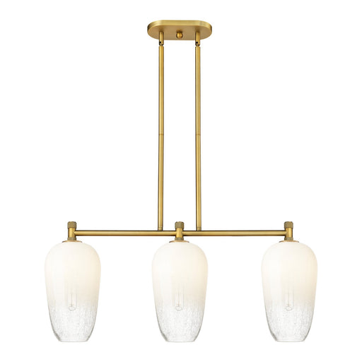 Innovations Brookhaven Flute 34in 3-Light Island Light | Industrial Brushed Brass and Opal Glass | Kitchen Island & Dining | Model 434-3I-BB-G484-7OP