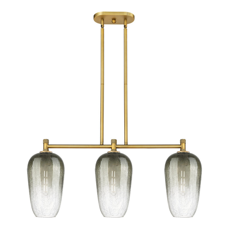 Innovations Brookhaven Flute 34in 3-Light Island Light | Industrial Brushed Brass and Slate Glass | Kitchen Island | Model 434-3I-BB-G484-7SL