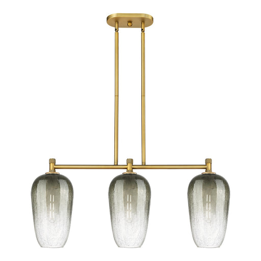 Innovations Brookhaven Flute 34in 3-Light Island Light | Industrial Brushed Brass and Slate Glass | Kitchen Island | Model 434-3I-BB-G484-7SL