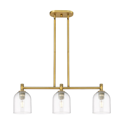 Innovations Bella 33in 3-Light Island | Industrial Brushed Brass and Clear Glass | Kitchen Island & Dining Room | Model 434-3I-BB-G558-6CL
