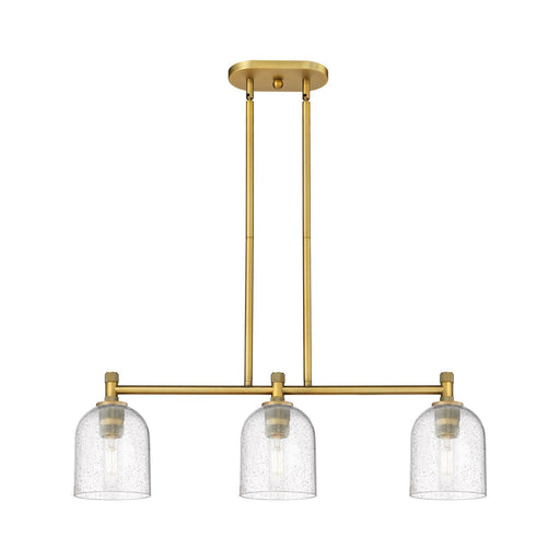 Innovations Bella 33in 3-Light Island | Industrial Brushed Brass and Seedy Glass | Kitchen Island & Dining Room | Model 434-3I-BB-G558-6SDY