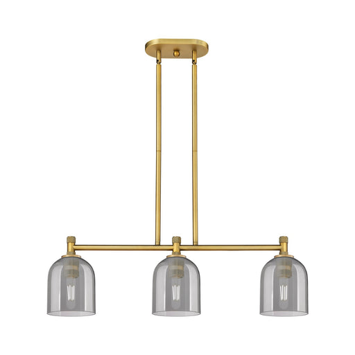 Innovations Bella 33in 3-Light Island | Industrial Brushed Brass and Light Smoke Glass | Kitchen Island & Dining Room | Model 434-3I-BB-G558-6SM