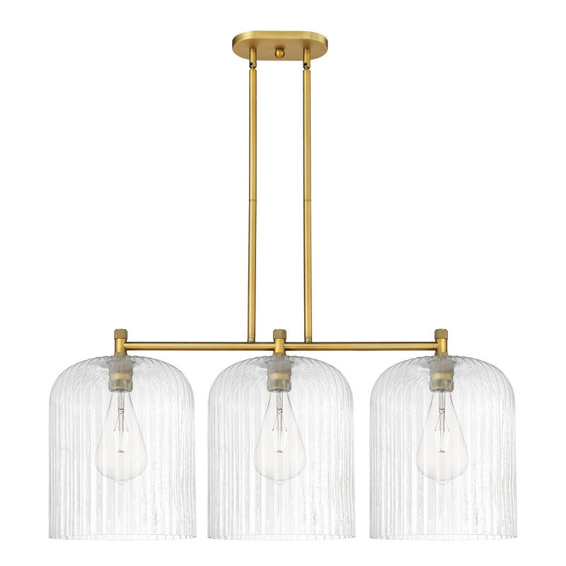 Innovations Crown Point 39in 3-Light Island | Industrial Brushed Brass and Seedy Glass | Kitchen Island & Dining Room | Model 434-3I-BB-G559-12SDY