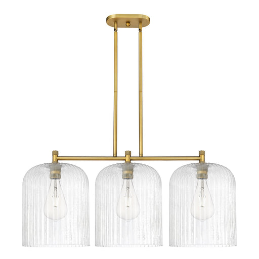Innovations Crown Point 39in 3-Light Island | Industrial Brushed Brass and Seedy Glass | Kitchen Island & Dining Room | Model 434-3I-BB-G559-12SDY