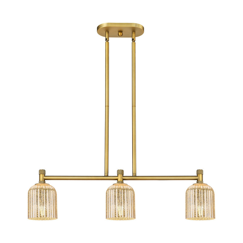 Innovations Crown Point 32in 3-Light Island | Industrial Brushed Brass and Mercury Glass | Kitchen Island & Dining Room | Model 434-3I-BB-G559-5ME