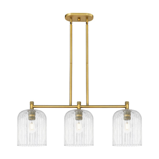 Innovations Crown Point 35in 3-Light Island Light | Industrial Brushed Brass and Clear Glass | Kitchen Island & Dining | Model 434-3I-BB-G559-8CL