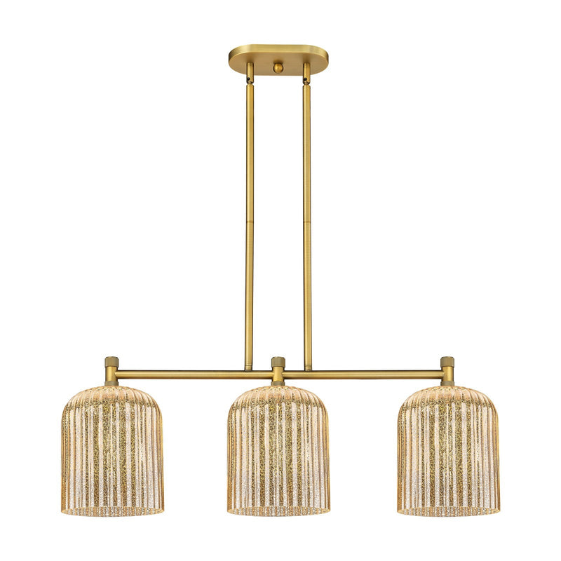 Innovations Crown Point 35in 3-Light Island Light | Industrial Brushed Brass and Mercury Glass | Kitchen Island & Dining | Model 434-3I-BB-G559-8ME