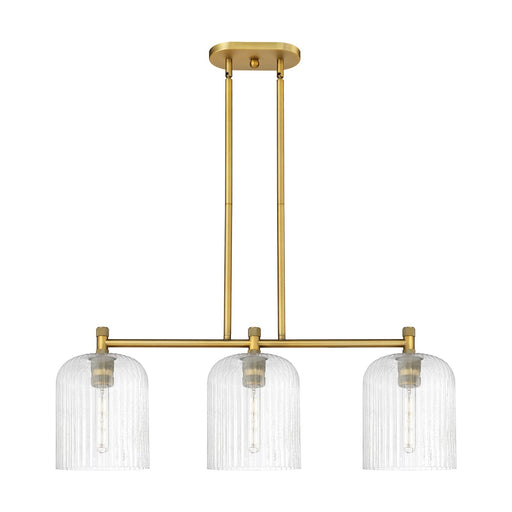 Innovations Crown Point 35in 3-Light Island Light | Industrial Brushed Brass and Seedy Glass | Kitchen Island & Dining | Model 434-3I-BB-G559-8SDY