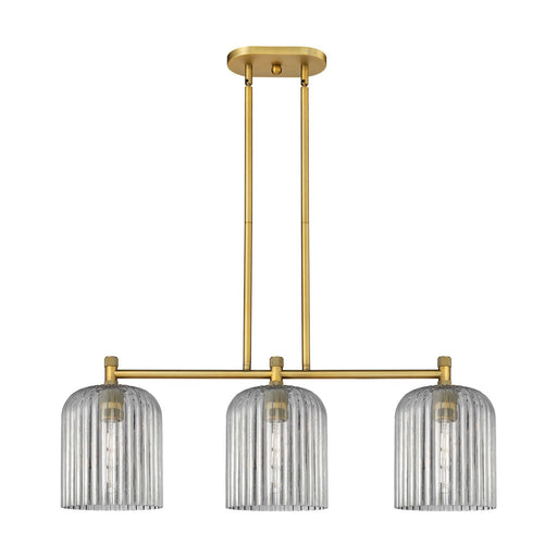 Innovations Crown Point 35in 3-Light Island Light | Industrial Brushed Brass and Light Smoke Glass | Kitchen Island | Model 434-3I-BB-G559-8SM