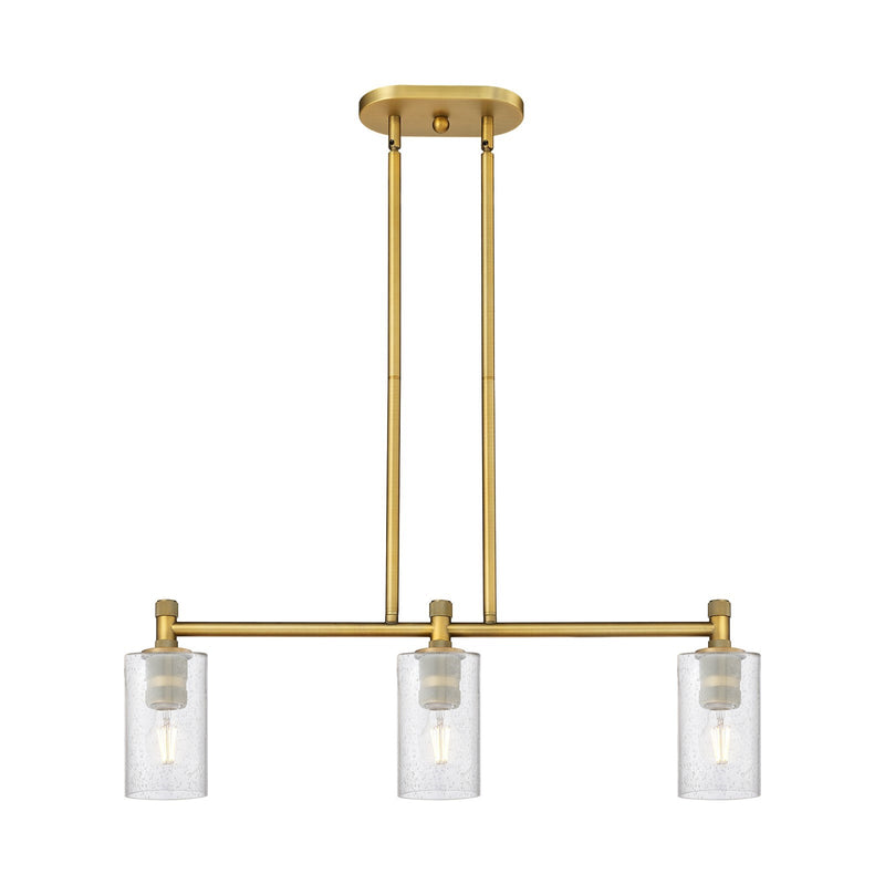 Innovations Clymer 31in 3-Light Island Light | Industrial Brushed Brass and Seedy Glass | Kitchen Island & Dining Room | Model 434-3I-BB-G804