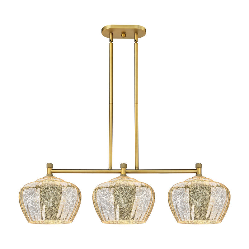 Innovations Fenton 38in 3-Light Island Light | Industrial Brushed Brass and Mercury Glass | Kitchen Island & Dining Room | Model 434-3I-BB-G96-L