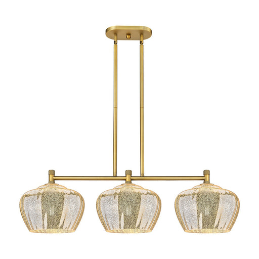 Innovations Fenton 38in 3-Light Island Light | Industrial Brushed Brass and Mercury Glass | Kitchen Island & Dining Room | Model 434-3I-BB-G96-L