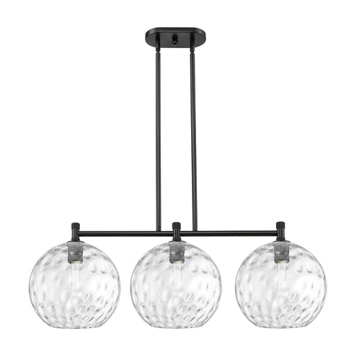 Innovations Athens Water Glass 39in 3-Light Island Light | Industrial Matte Black and Clear Glass | Kitchen Island | Model 434-3I-BK-G1215-12