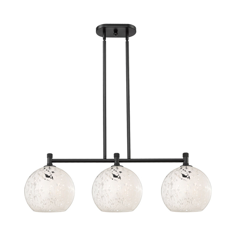 Innovations White Mouchette 37in 3-Light Island Light | Industrial Matte Black and White Glass | Kitchen Island & Dining | Model 434-3I-BK-G1216-10WM
