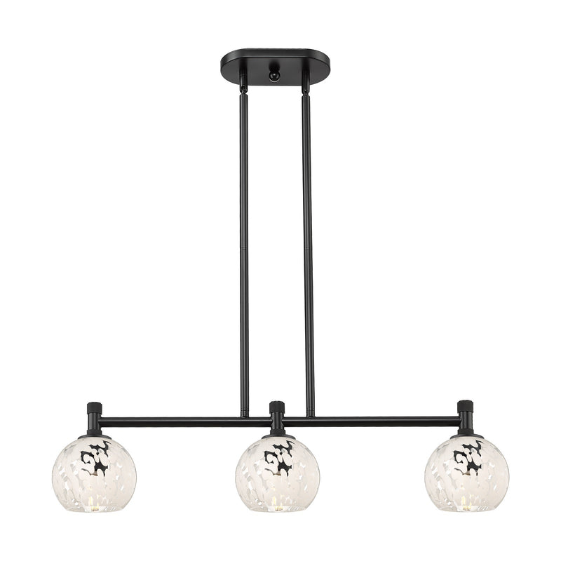 Innovations White Mouchette 33in 3-Light Island Light | Industrial Matte Black and White Glass | Kitchen Island & Dining | Model 434-3I-BK-G1216-6WM