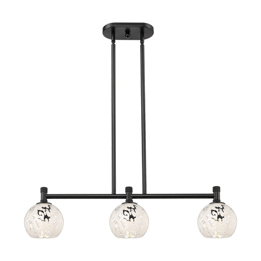 Innovations White Mouchette 33in 3-Light Island Light | Industrial Matte Black and White Glass | Kitchen Island & Dining | Model 434-3I-BK-G1216-6WM