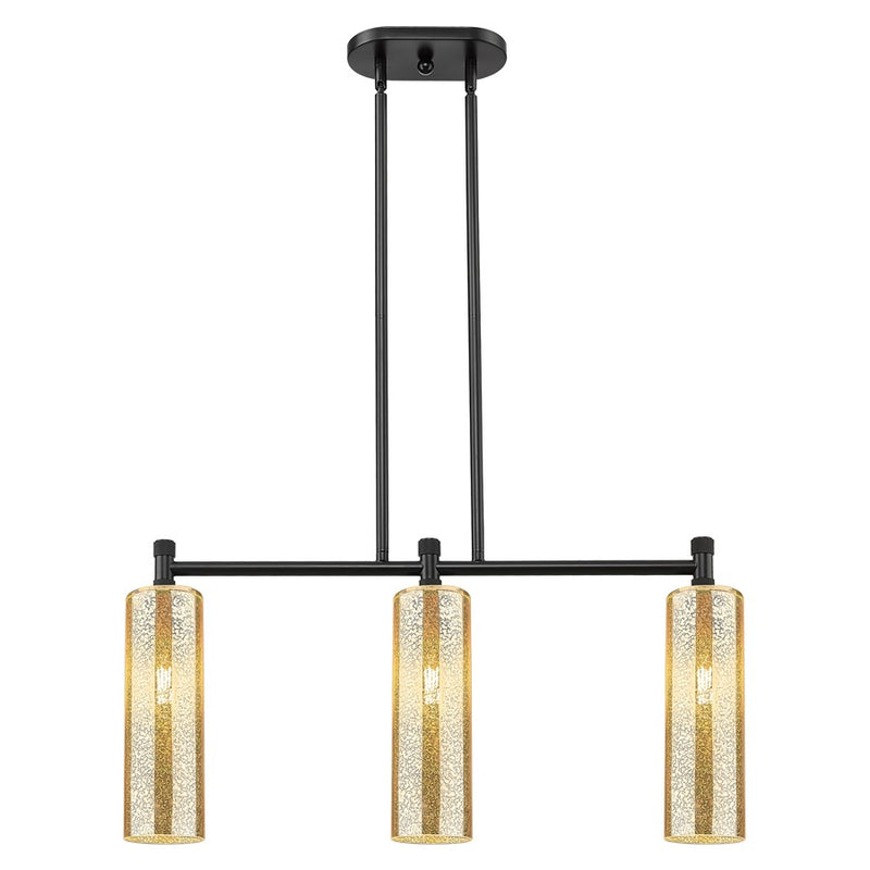 Innovations Crown Point 3Lt 12" Stem Island Light, BK/Merc - 434-3I-BK-G434-12ME