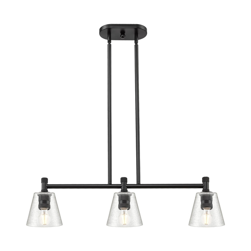 Innovations Caton 33in 3-Light Island Light | Industrial Matte Black and Frosted Glass | Kitchen Island & Dining Room | Model 434-3I-BK-G454