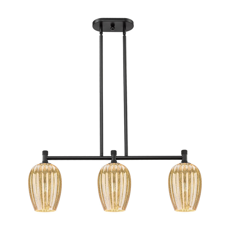 Innovations Preston Flute 33in 3-Light Island Light | Industrial Matte Black and Mercury Glass | Kitchen Island & Dining | Model 434-3I-BK-G457-6ME