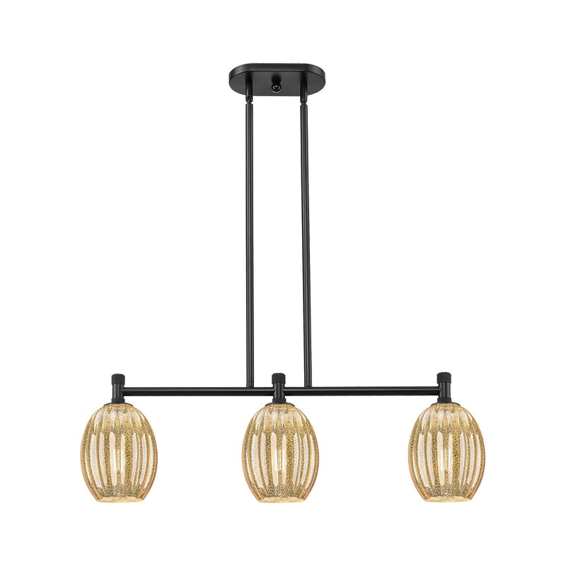 Innovations Preston Bulb 33in 3-Light Island Light | Industrial Matte Black and Mercury Glass | Kitchen Island & Dining | Model 434-3I-BK-G459-6ME