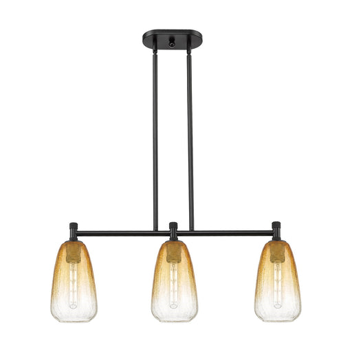 Innovations Brookhaven Almond 33in 3-Light Island Light | Industrial Matte Black and Amber Glass | Kitchen Island & Dining | Model 434-3I-BK-G480-6AM