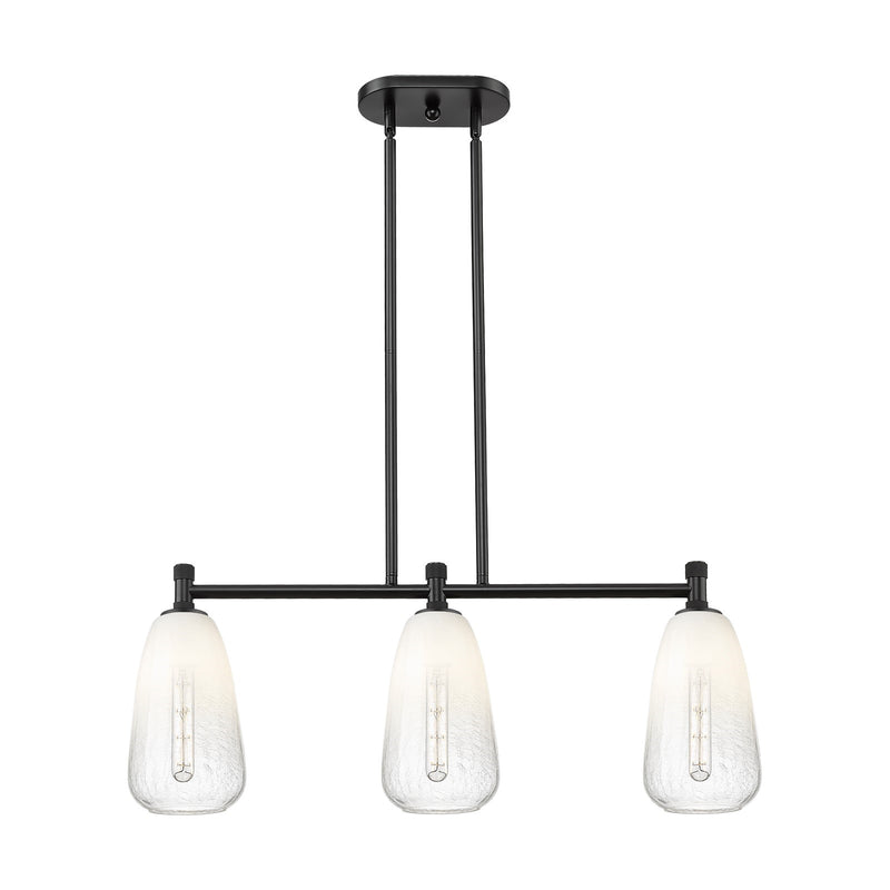 Innovations Brookhaven Almond 33in 3-Light Island Light | Industrial Matte Black and Opal Glass | Kitchen Island & Dining | Model 434-3I-BK-G480-6OP