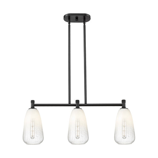 Innovations Brookhaven Almond 33in 3-Light Island Light | Industrial Matte Black and Opal Glass | Kitchen Island & Dining | Model 434-3I-BK-G480-6OP