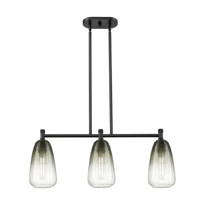 Innovations Brookhaven Almond 33in 3-Light Island Light | Industrial Matte Black and Slate Glass | Kitchen Island & Dining | Model 434-3I-BK-G480-6SL