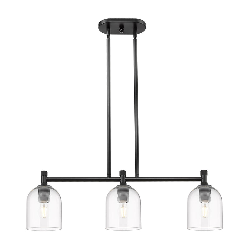 Innovations Bella 33in 3-Light Island Light | Industrial Matte Black and Clear Glass | Kitchen Island & Dining Room | Model 434-3I-BK-G558-6CL