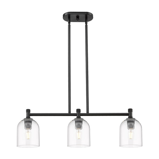 Innovations Bella 33in 3-Light Island Light | Industrial Matte Black and Clear Glass | Kitchen Island & Dining Room | Model 434-3I-BK-G558-6CL