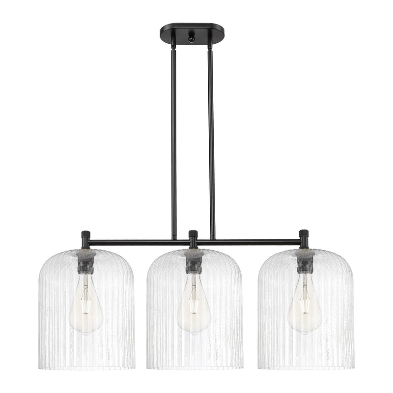 Innovations Crown Point 39in 3-Light Island Light | Industrial Matte Black and Seedy Glass | Kitchen Island & Dining | Model 434-3I-BK-G559-12SDY