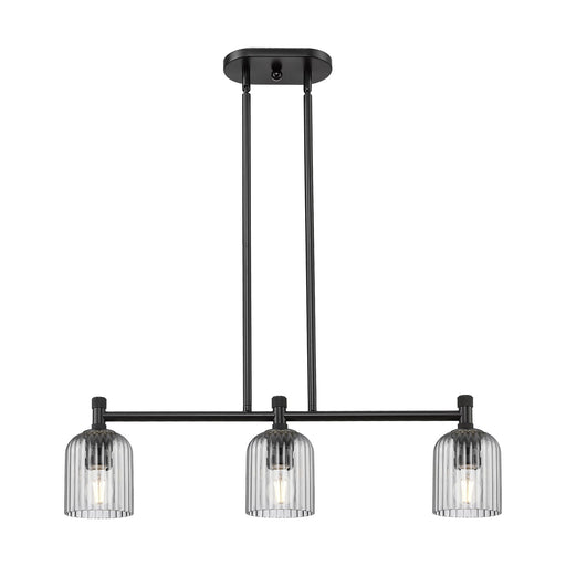 Innovations Crown Point 32in 3-Light Island Light | Industrial Matte Black and Light Smoke Glass | Kitchen Island & Dining | Model 434-3I-BK-G559-5SM