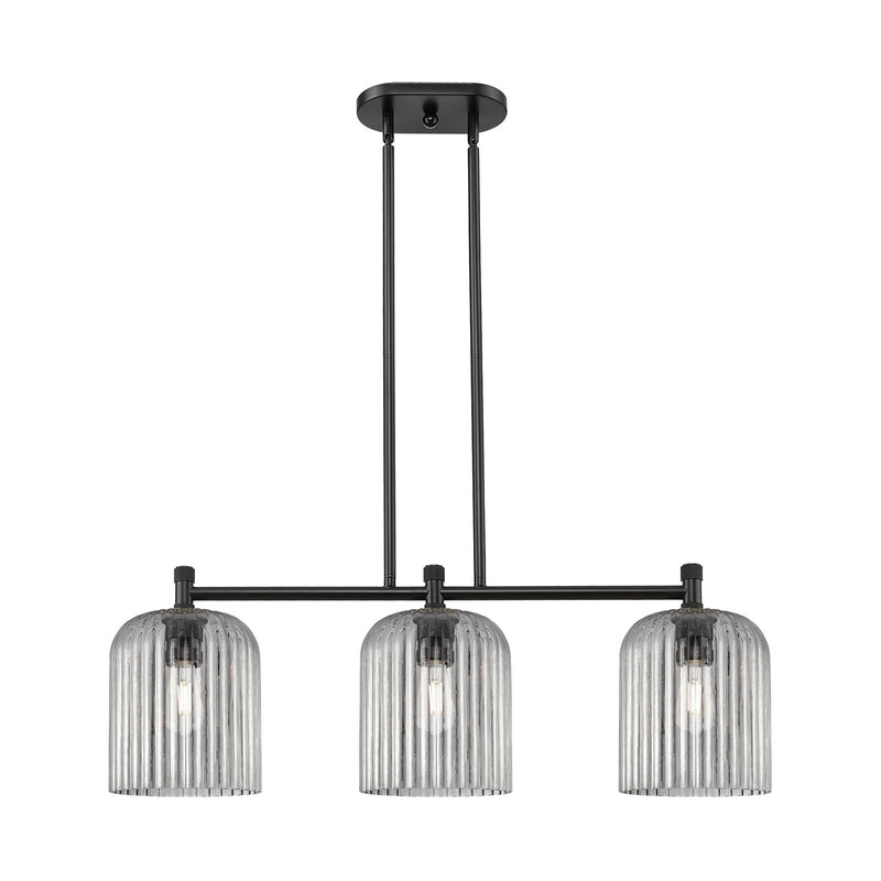 Innovations Crown Point 35in 3-Light Island Light | Industrial Matte Black and Light Smoke Glass | Kitchen Island & Dining | Model 434-3I-BK-G559-8SM
