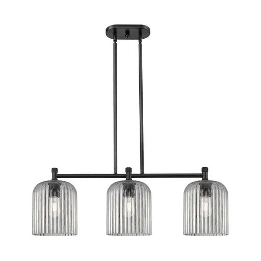 Innovations Crown Point 35in 3-Light Island Light | Industrial Matte Black and Light Smoke Glass | Kitchen Island & Dining | Model 434-3I-BK-G559-8SM