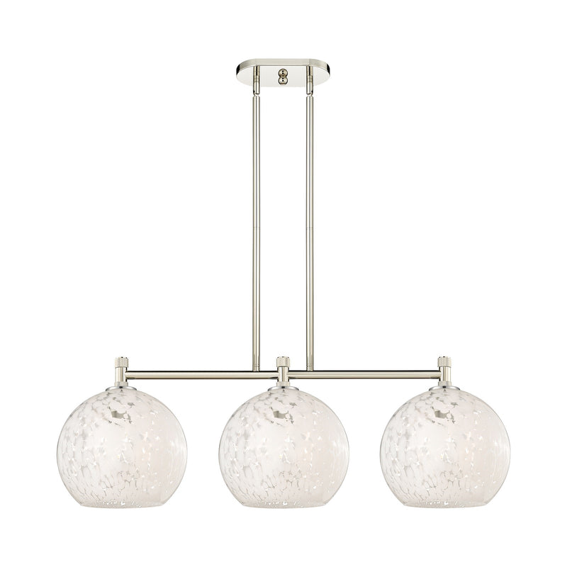 Innovations White Mouchette 37in 3-Light Island Light | Industrial Polished Nickel and White Glass | Kitchen Island | Model 434-3I-PN-G1216-10WM