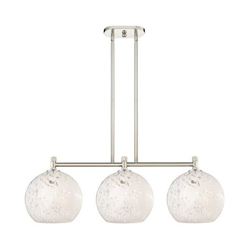 Innovations White Mouchette 37in 3-Light Island Light | Industrial Polished Nickel and White Glass | Kitchen Island | Model 434-3I-PN-G1216-10WM