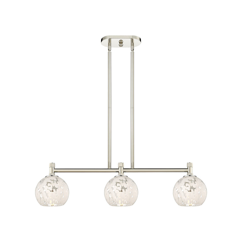 Innovations White Mouchette 33in 3-Light Island Light | Industrial Polished Nickel and White Glass | Kitchen Island | Model 434-3I-PN-G1216-6WM