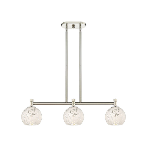 Innovations White Mouchette 33in 3-Light Island Light | Industrial Polished Nickel and White Glass | Kitchen Island | Model 434-3I-PN-G1216-6WM
