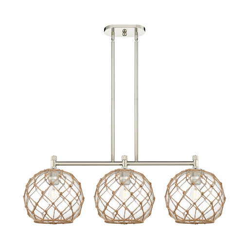 Innovations Farmhouse Rope 37in 3-Light Island Light | Industrial Polished Nickel and Clear Glass Brown Rope | Kitchen | Model 434-3I-PN-G122-10RB