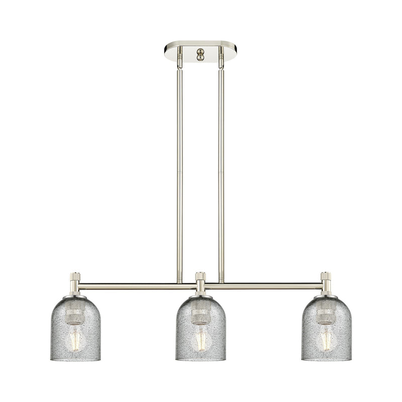 Innovations Caledonia 32in 3-Light Island Light | Industrial Polished Nickel and Charcoal Glass | Kitchen Island & Dining Room | Model 434-3I-PN-G257