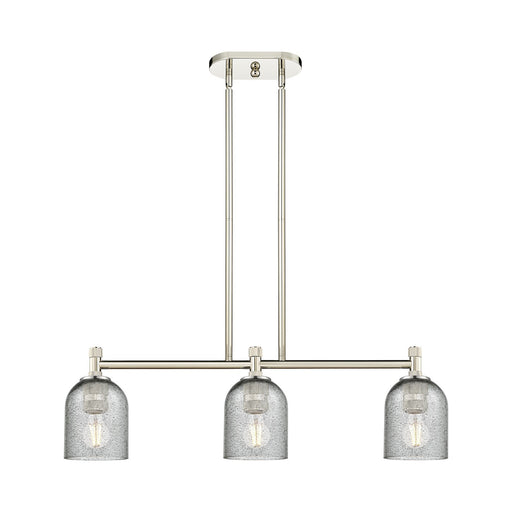 Innovations Caledonia 32in 3-Light Island Light | Industrial Polished Nickel and Charcoal Glass | Kitchen Island & Dining Room | Model 434-3I-PN-G257