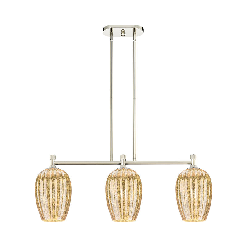 Innovations Preston Flute 33in 3-Light Island Light | Industrial Polished Nickel and Mercury Glass | Kitchen Island | Model 434-3I-PN-G457-6ME