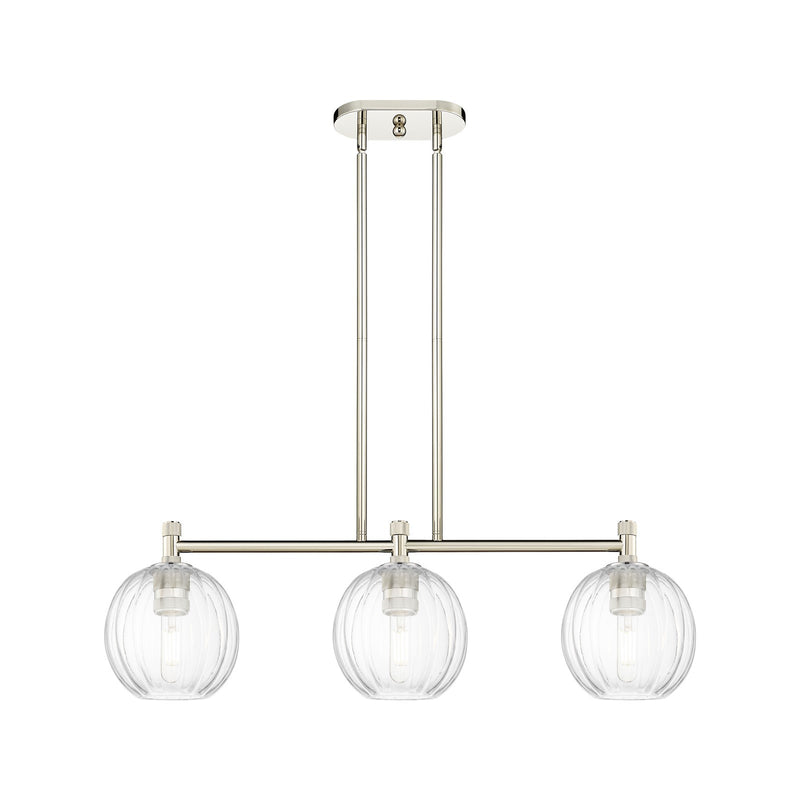 Innovations Preston Globe 34in 3-Light Island Light | Industrial Polished Nickel and Clear Glass | Kitchen Island & Dining | Model 434-3I-PN-G458-7CL