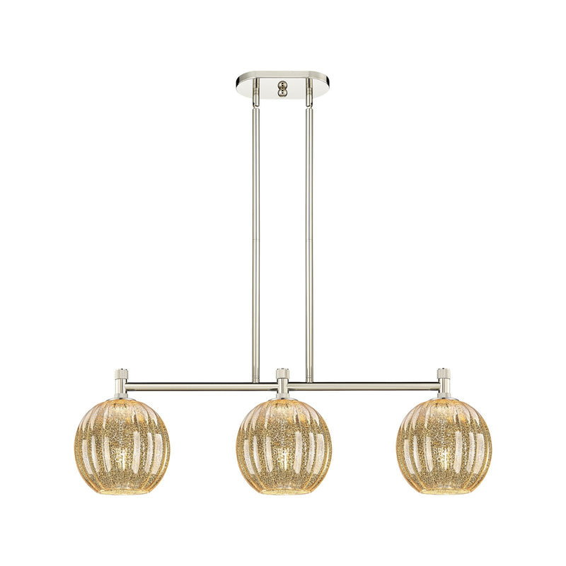 Innovations Preston Globe 34in 3-Light Island Light | Industrial Polished Nickel and Mercury Glass | Kitchen Island | Model 434-3I-PN-G458-7ME