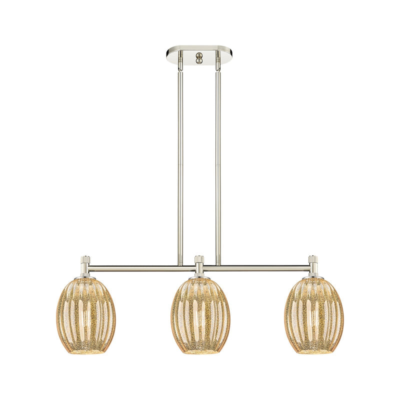 Innovations Preston Bulb 33in 3-Light Island Light | Industrial Polished Nickel and Mercury Glass | Kitchen Island | Model 434-3I-PN-G459-6ME