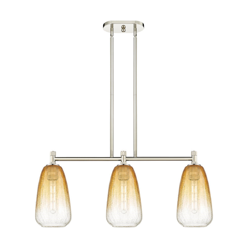 Innovations Brookhaven Almond 33in 3-Light Island Pendant | Industrial Polished Nickel and Amber Glass | Kitchen Island | Model 434-3I-PN-G480-6AM