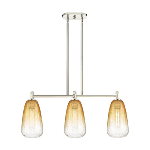 Innovations Brookhaven Almond 33in 3-Light Island Pendant | Industrial Polished Nickel and Amber Glass | Kitchen Island | Model 434-3I-PN-G480-6AM